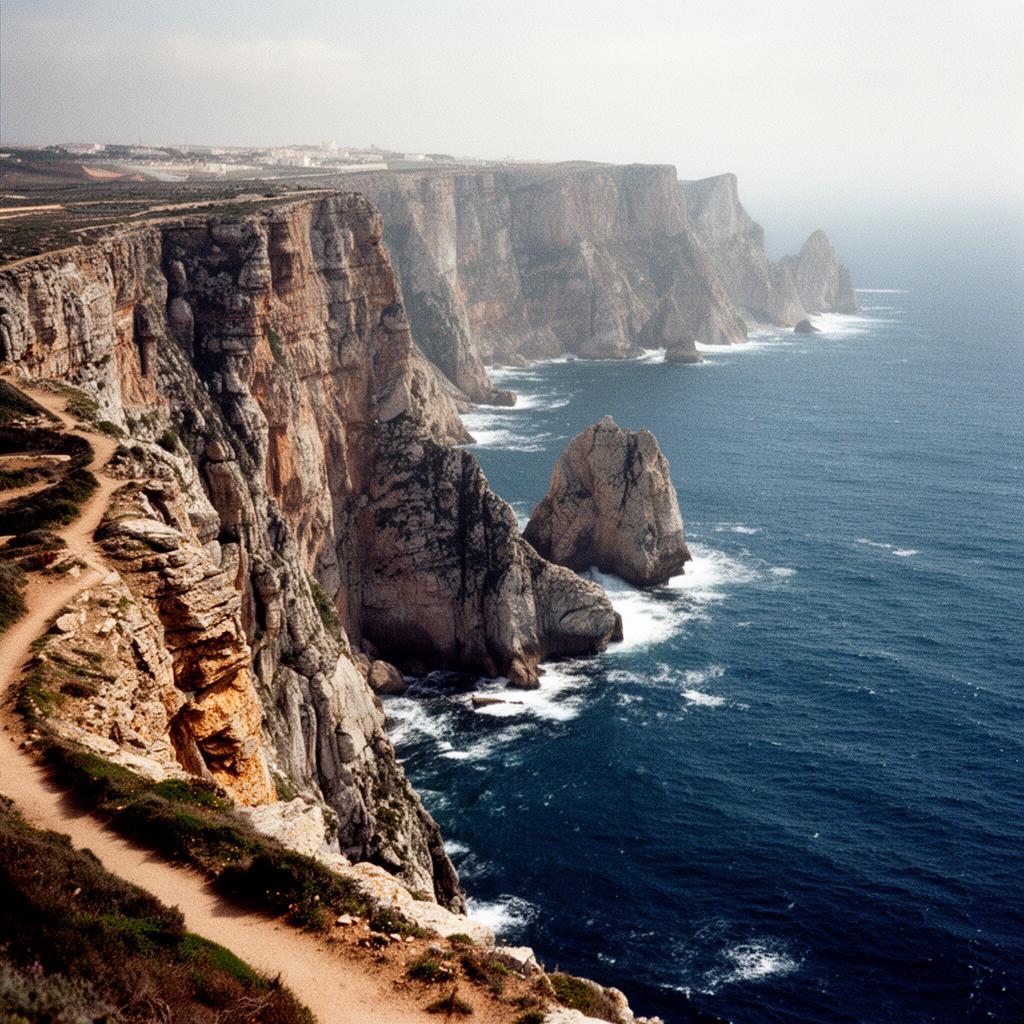 Dramatic Algarve coastline with golden cliffs and turquoise water