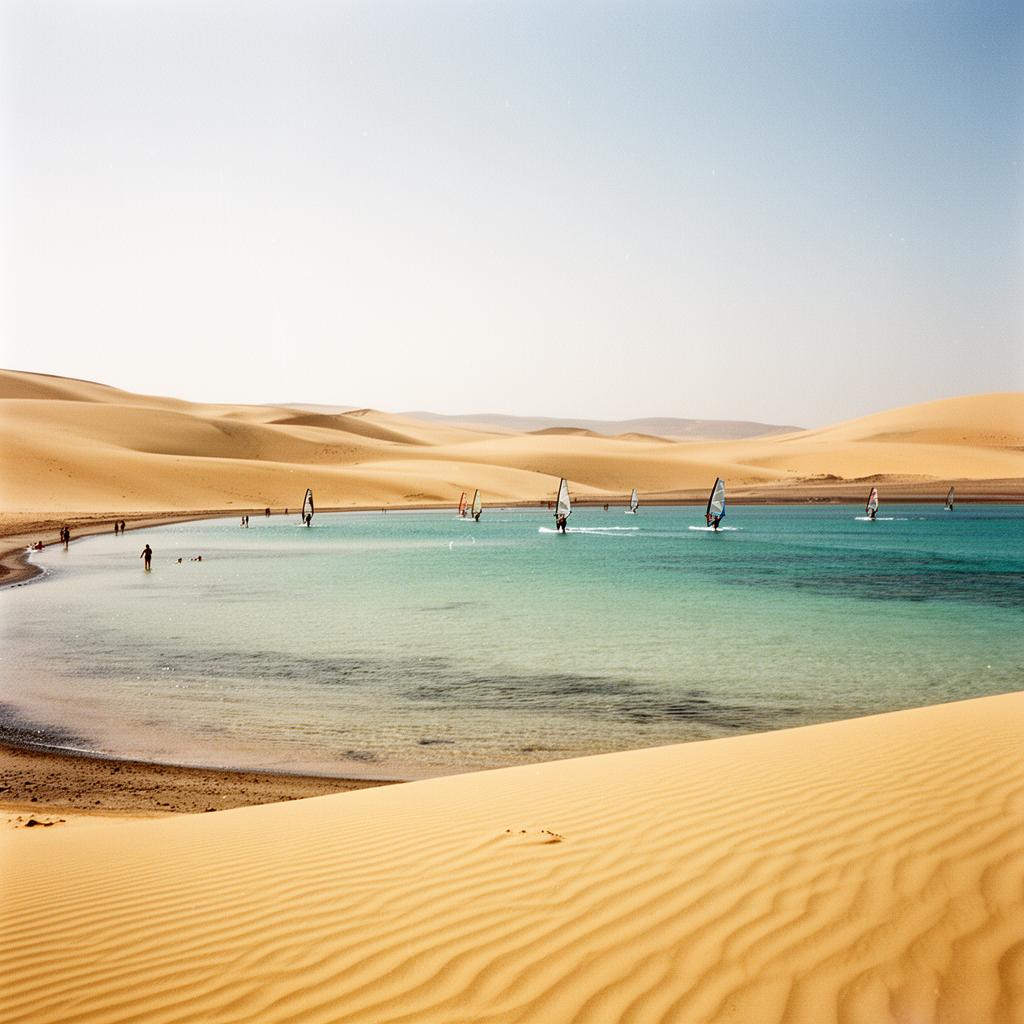 Turquoise lagoon and sand dunes in Fuerteventura