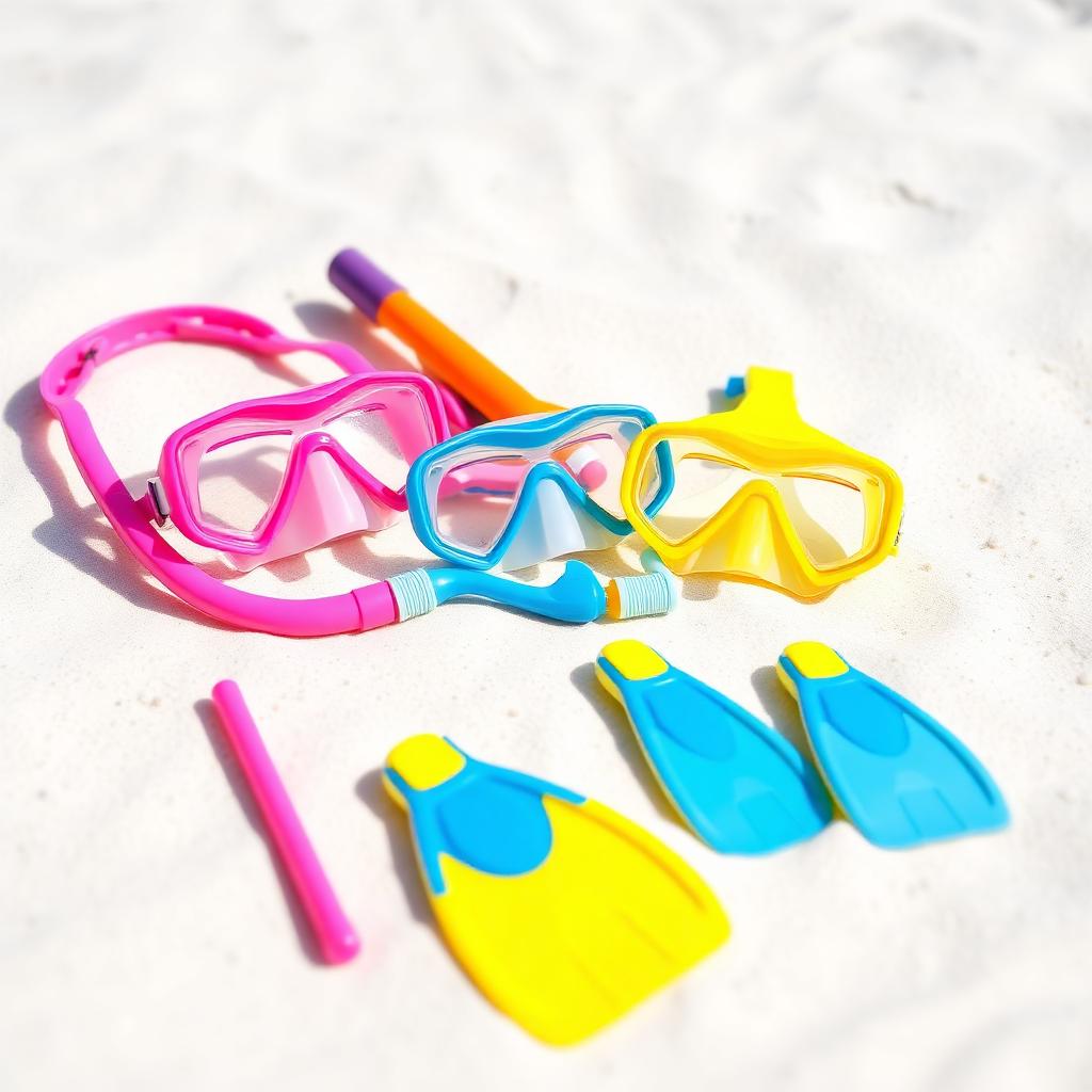 Colorful kids snorkeling gear